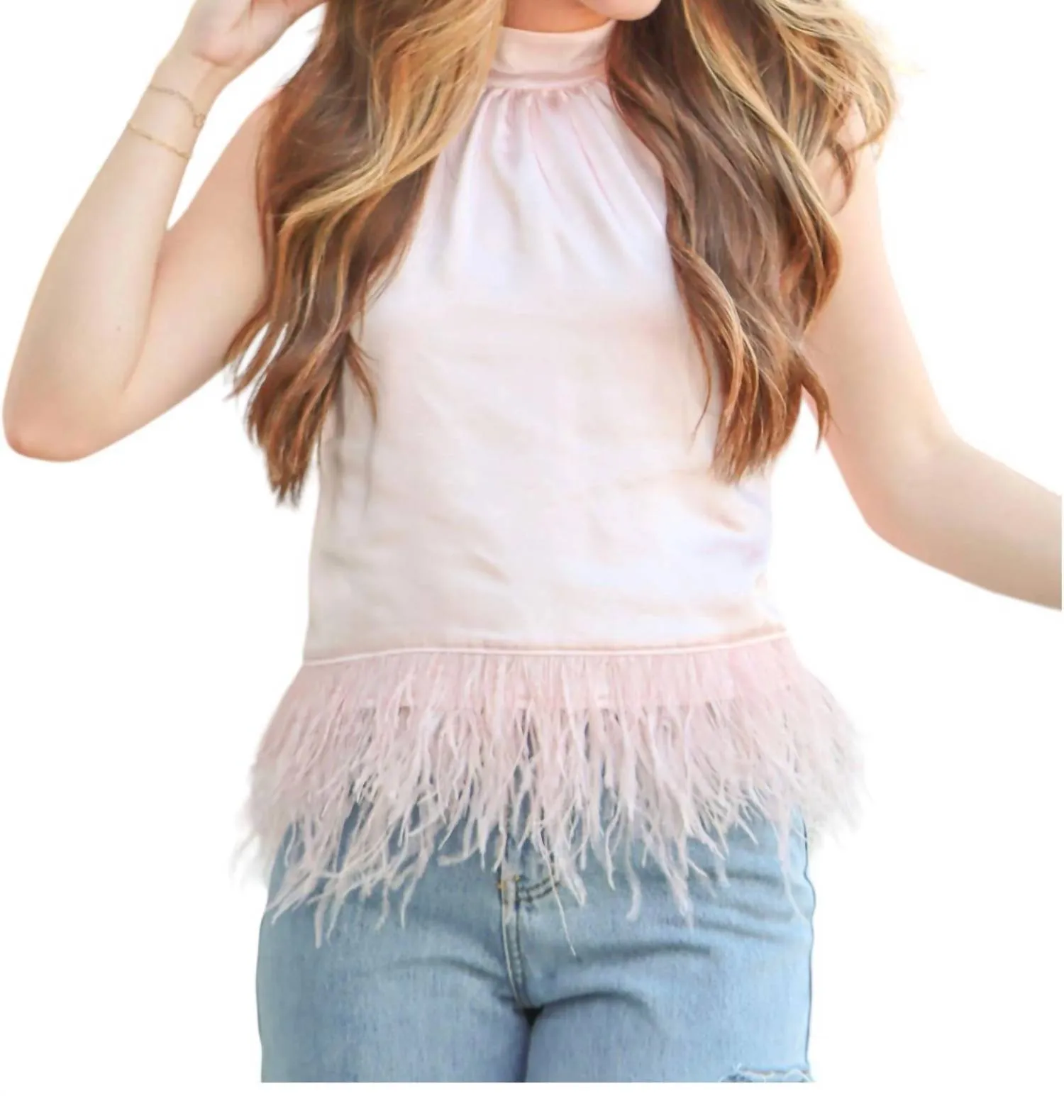 2.7 August Apparel - Feather Trim Top