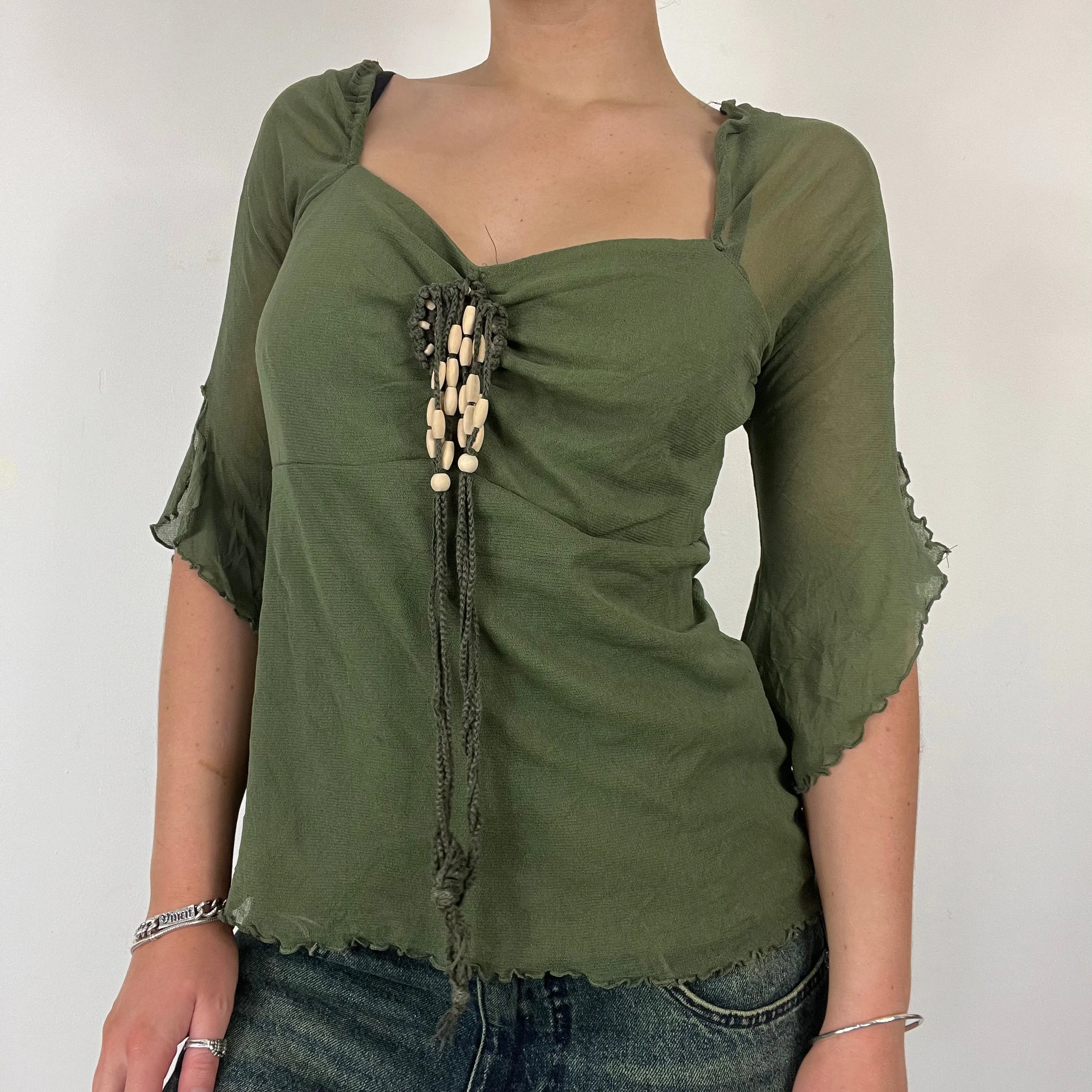 90s flared mesh boho top lace - Size S/M