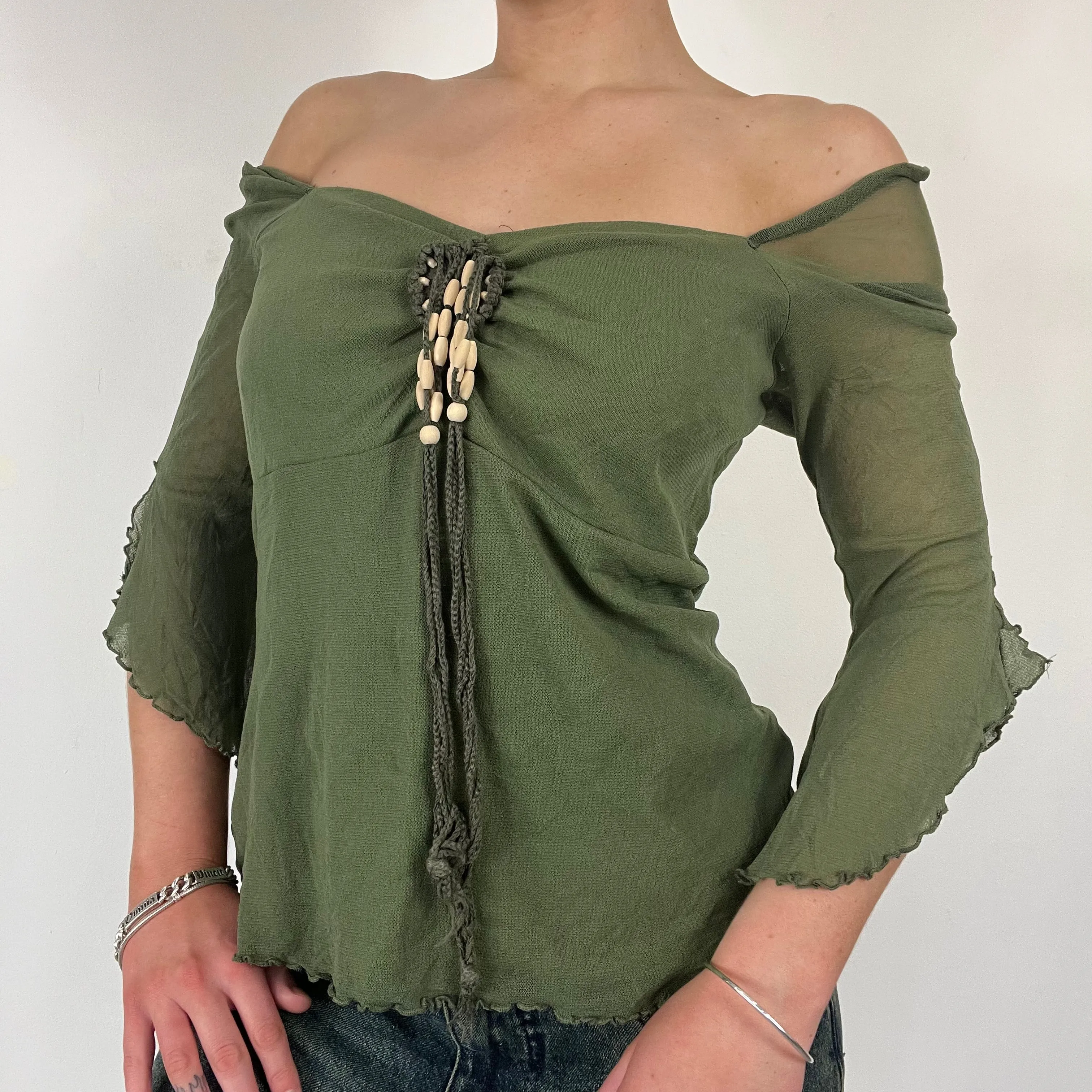90s flared mesh boho top lace - Size S/M