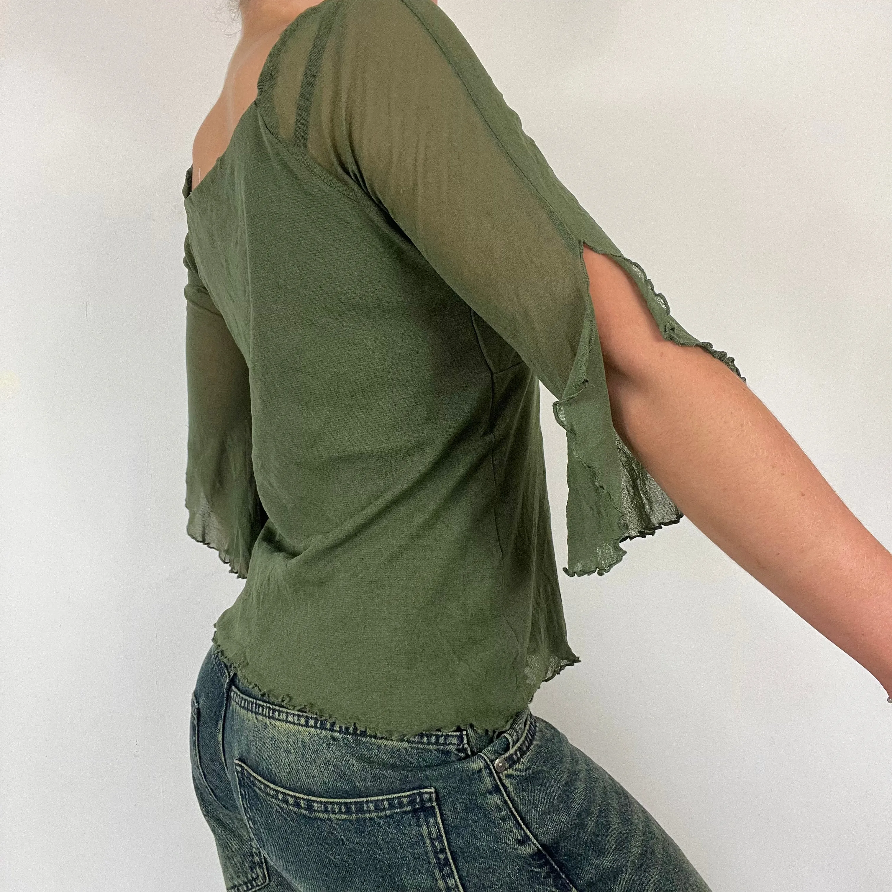 90s flared mesh boho top lace - Size S/M