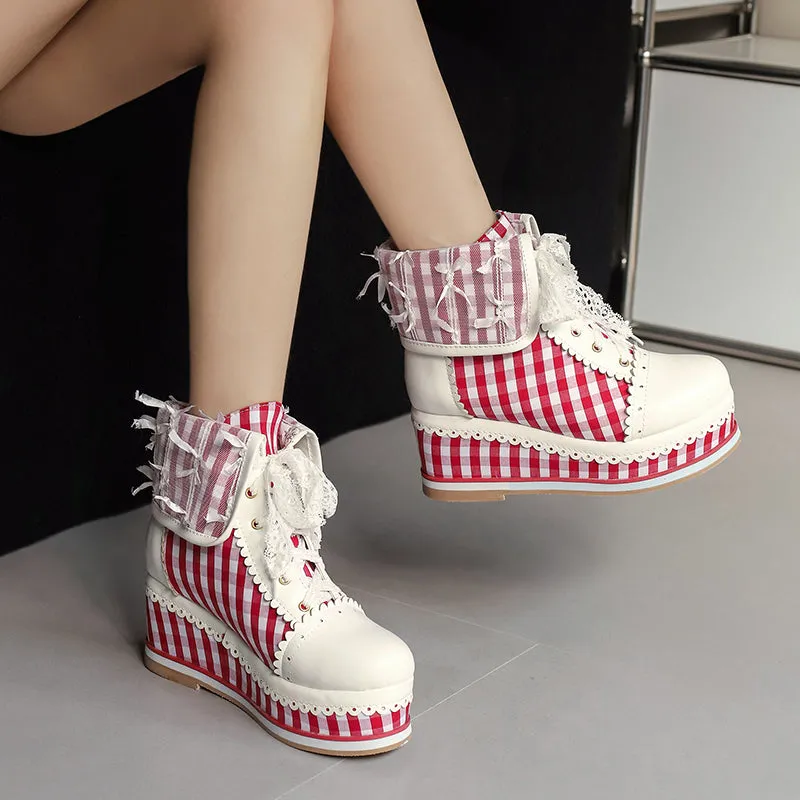 Anime Costume Vintage Lace Wedge Boots
