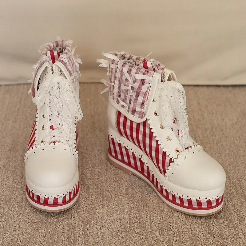 Anime Costume Vintage Lace Wedge Boots