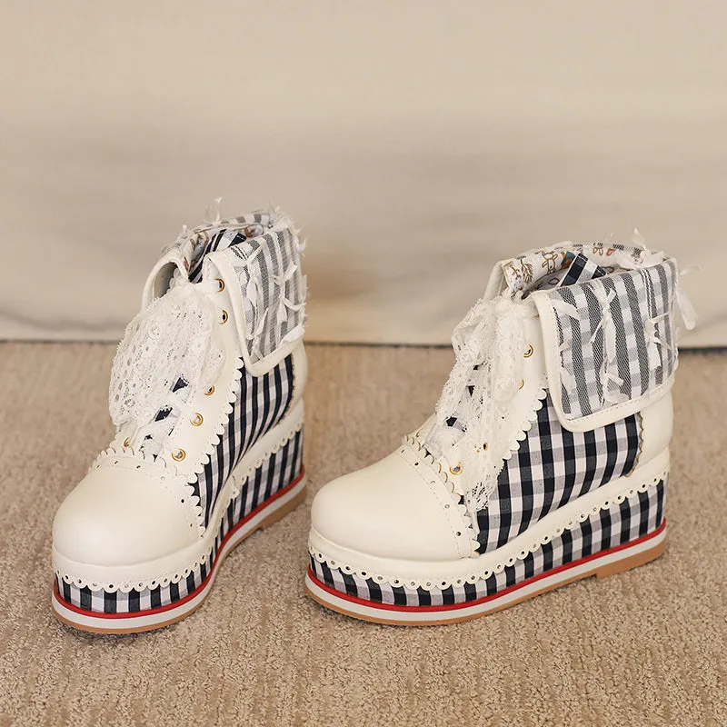 Anime Costume Vintage Lace Wedge Boots