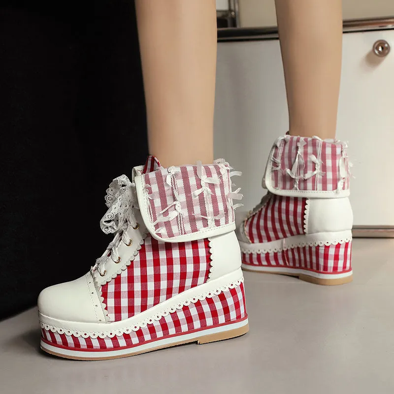Anime Costume Vintage Lace Wedge Boots