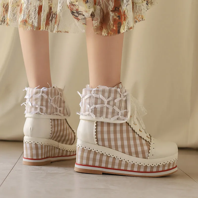 Anime Costume Vintage Lace Wedge Boots