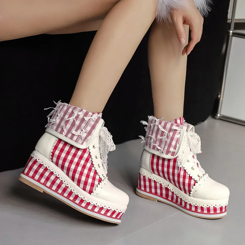 Anime Costume Vintage Lace Wedge Boots