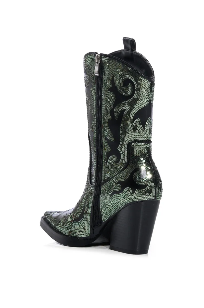 AZALEA WANG MERRIL SEQUIN WESTERN BOOTIE IN BLACK