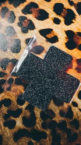 BLACK GLITTER CROSS SHAPED NIPPLE COVERS