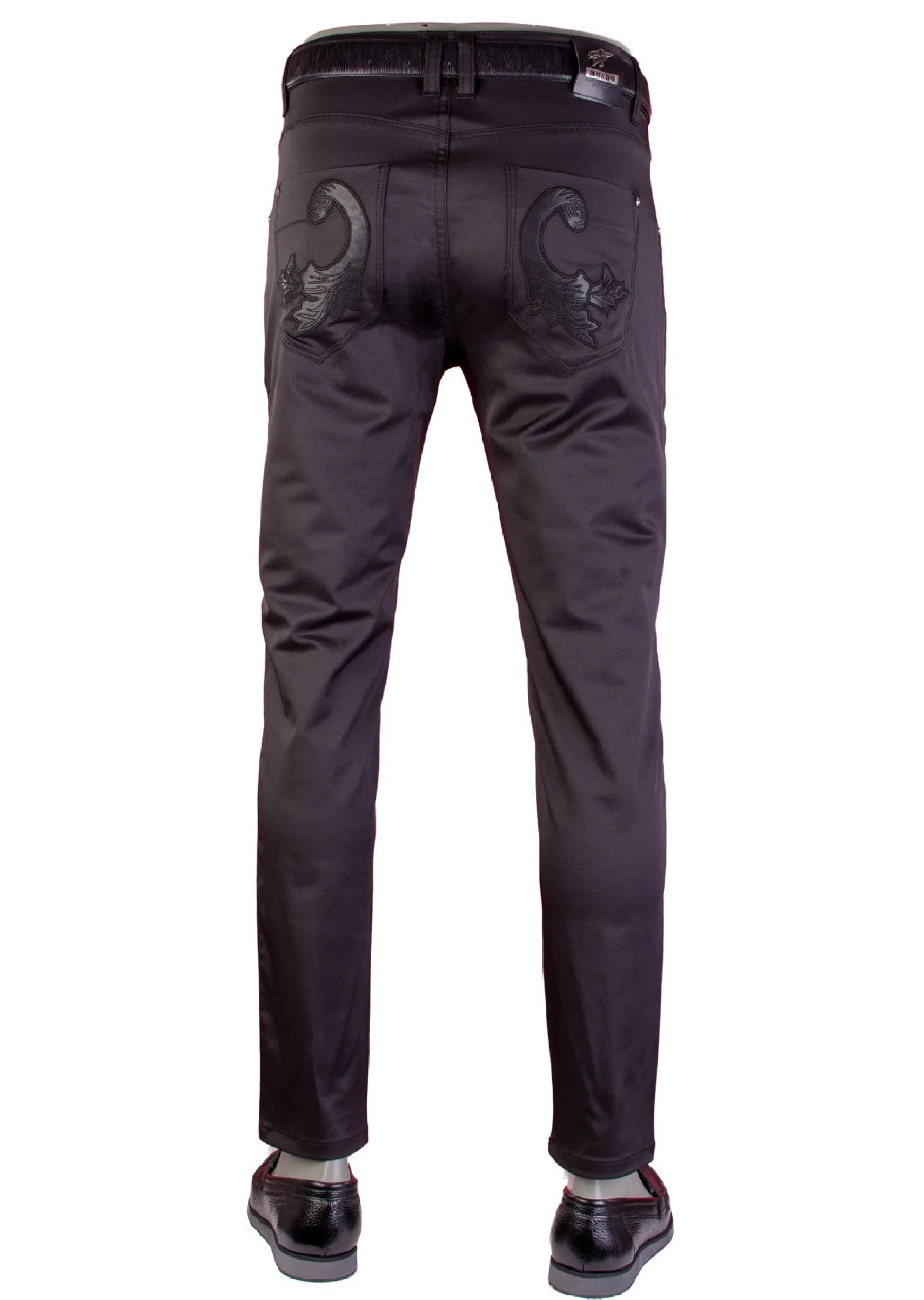 Black Laser Cut Leather Trim Pants