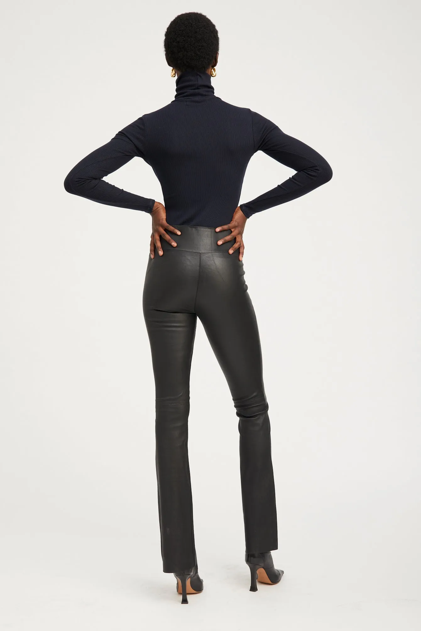 Black Leather Micro Flare