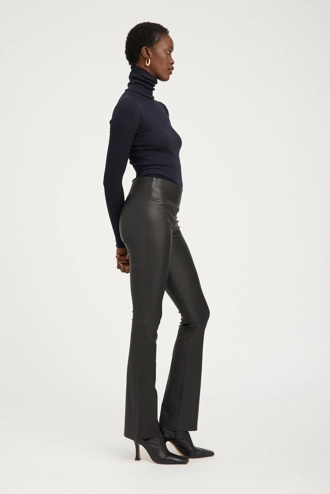 Black Leather Micro Flare