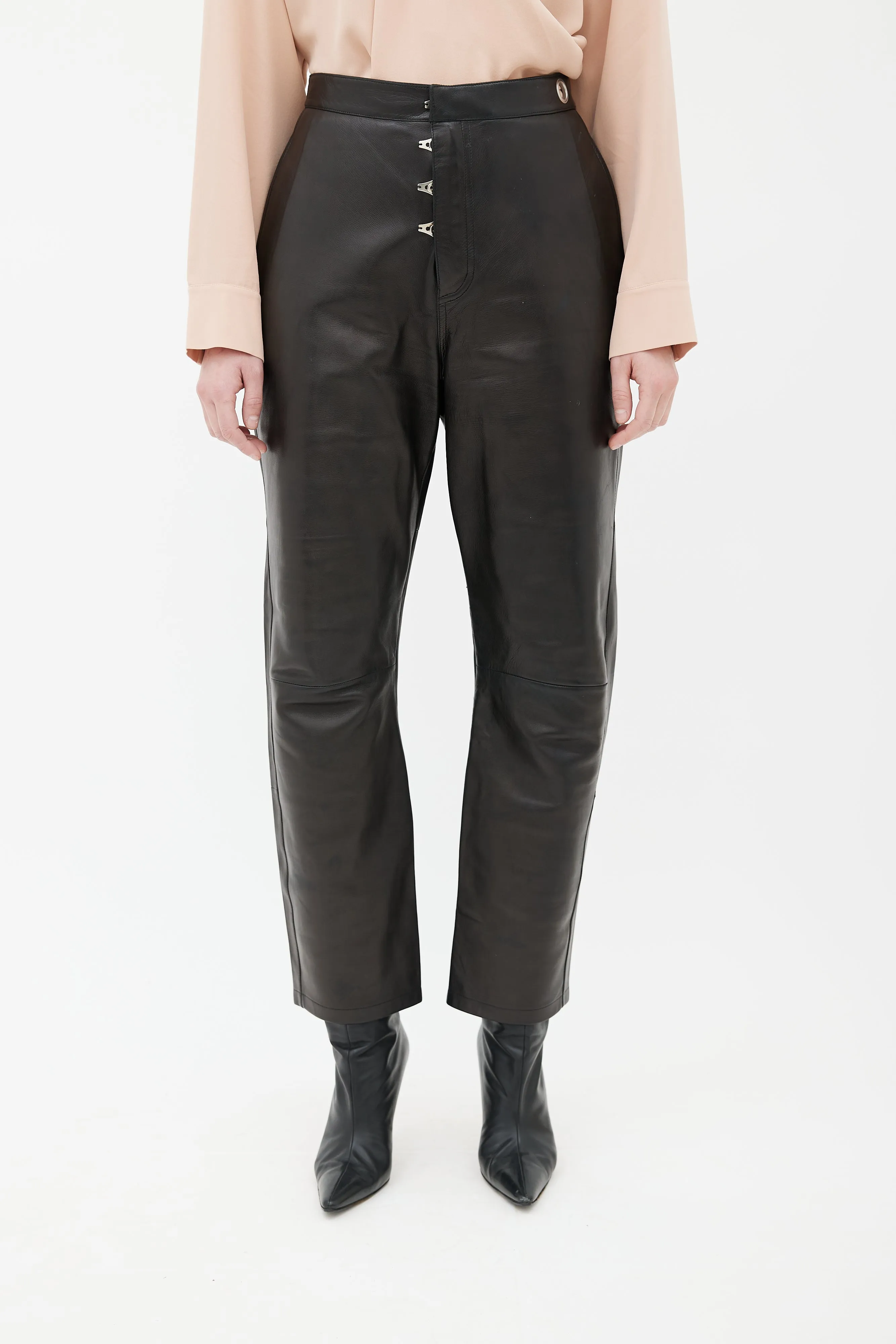 Black Leather Straight Leg Pant