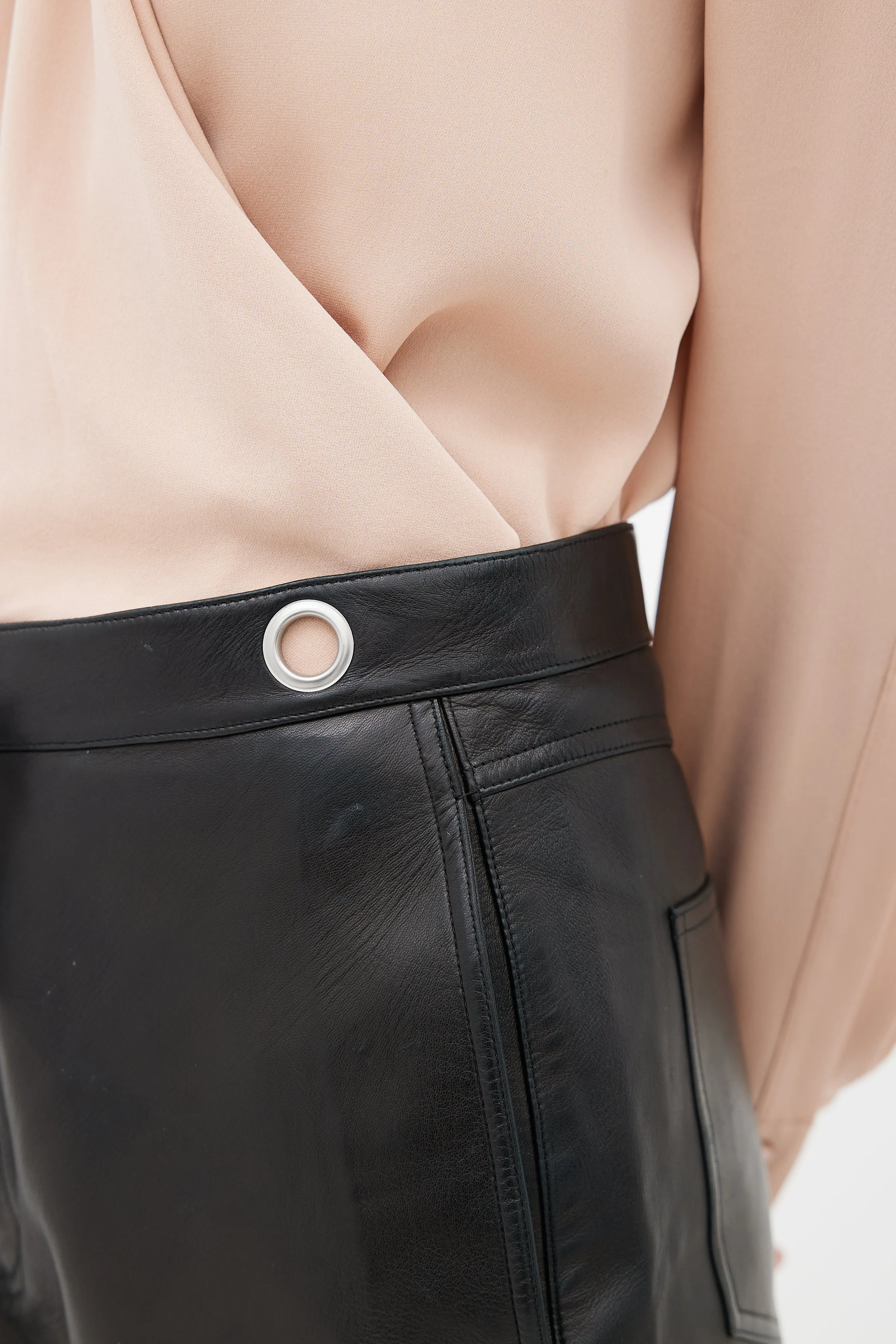 Black Leather Straight Leg Pant