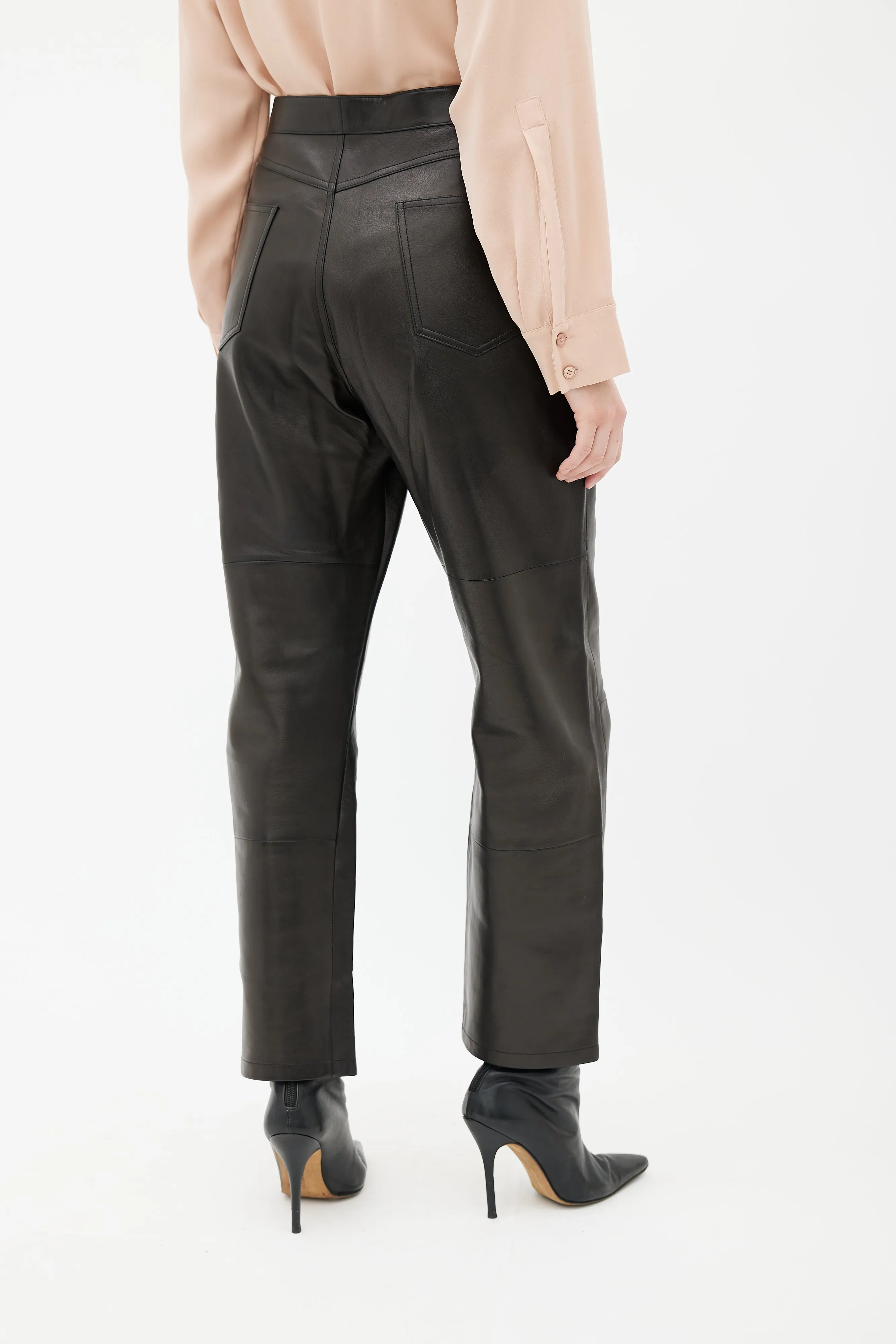 Black Leather Straight Leg Pant