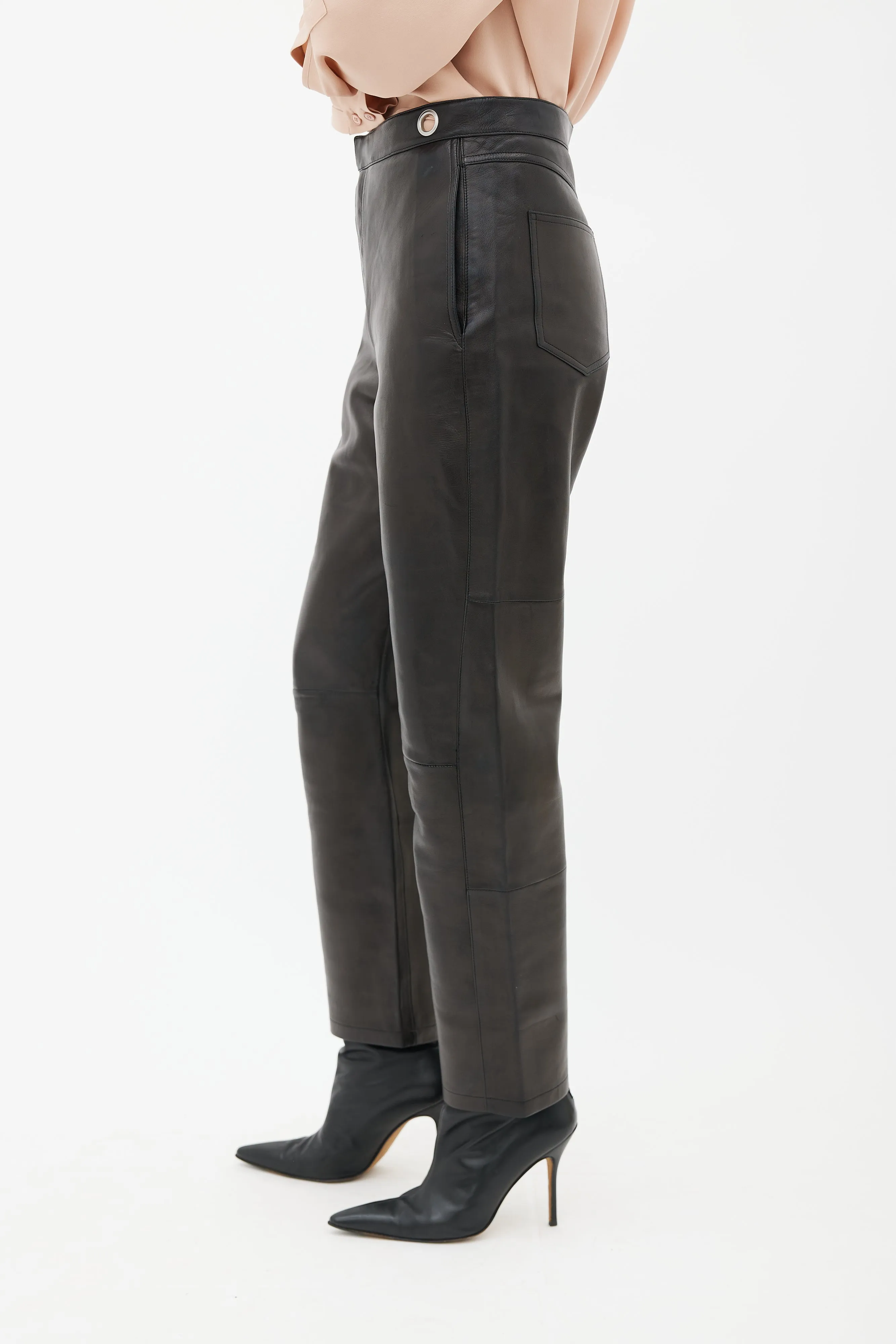 Black Leather Straight Leg Pant