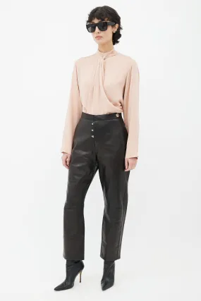 Black Leather Straight Leg Pant