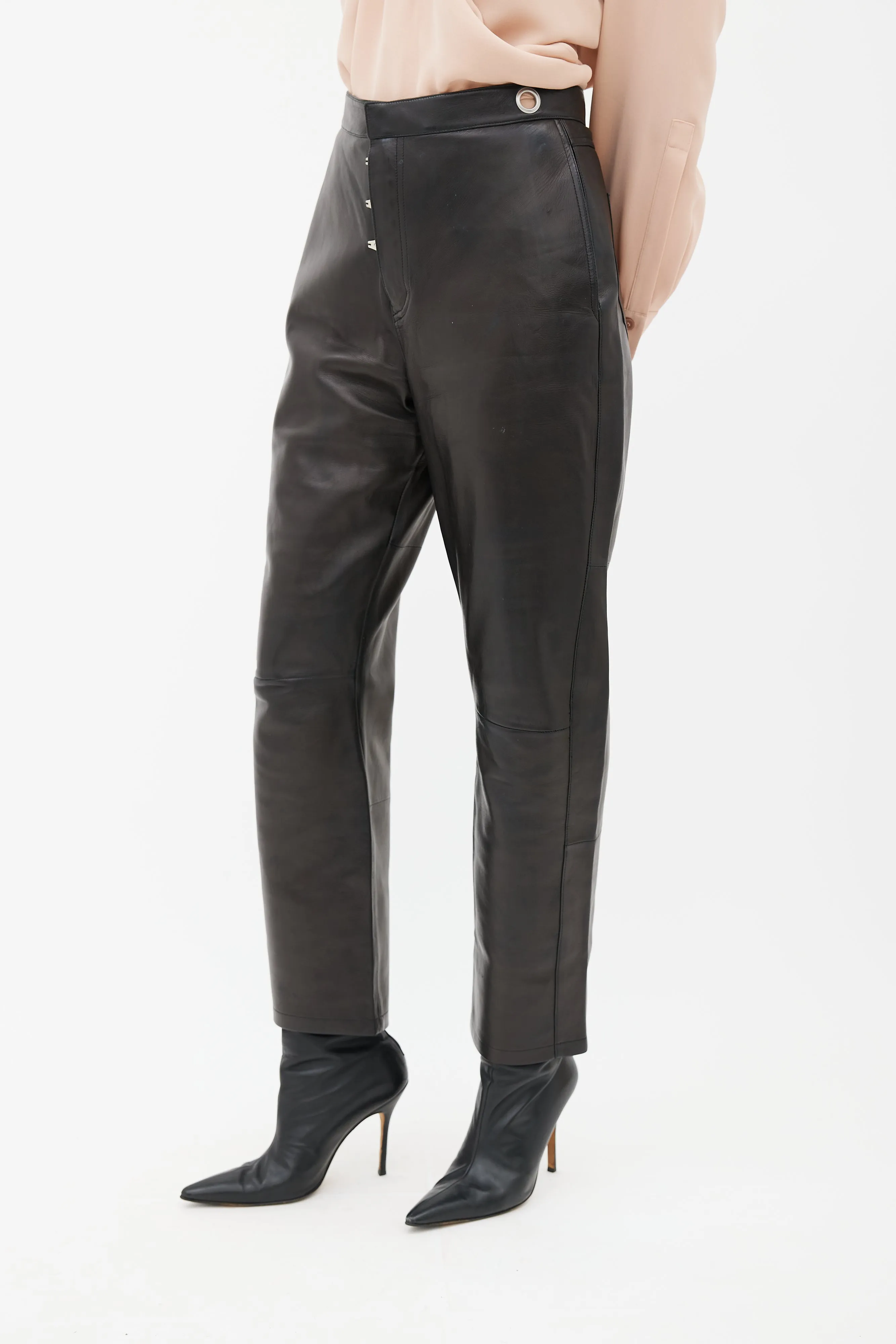 Black Leather Straight Leg Pant