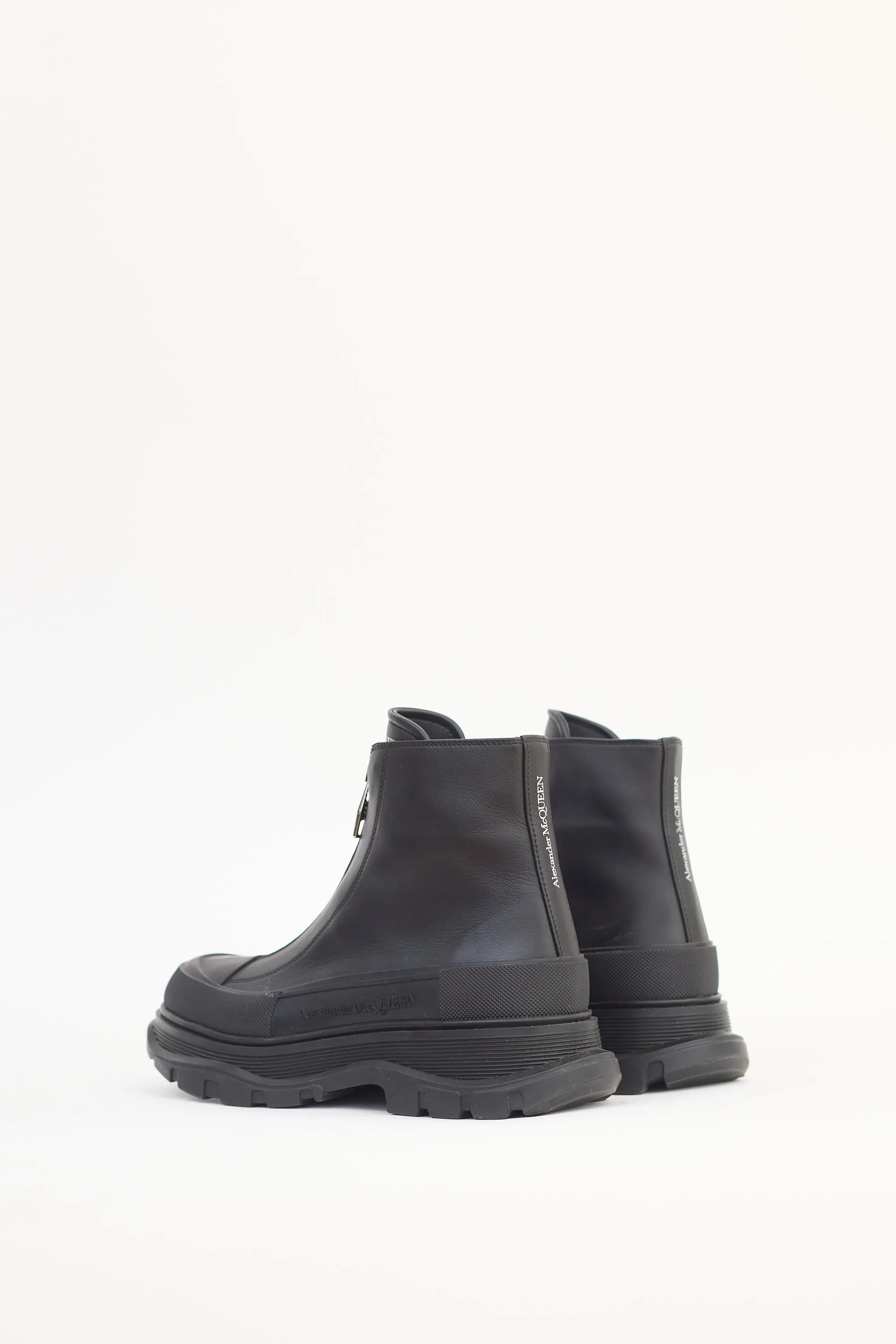 Black Leather Tread Slick Chunky Boot