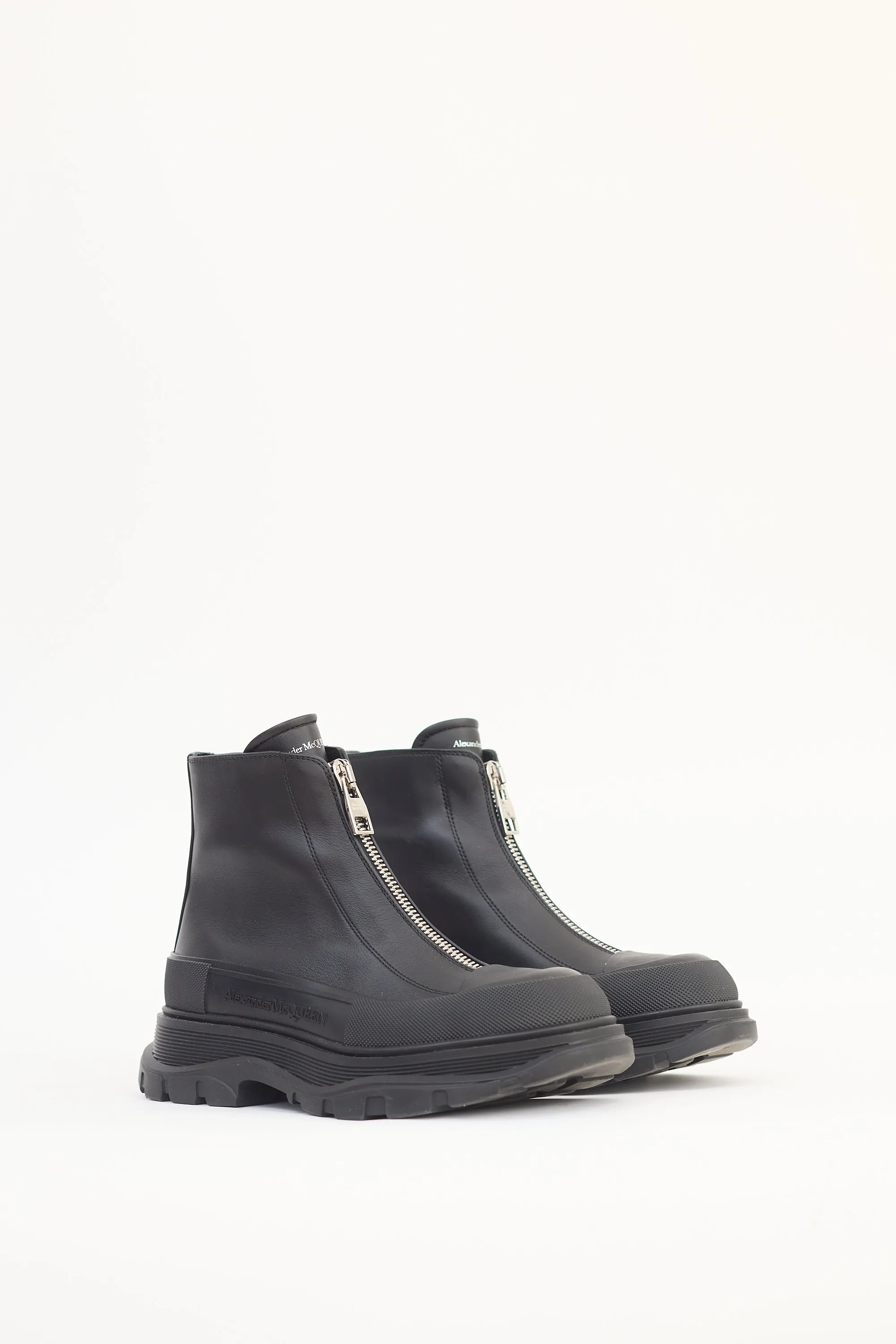 Black Leather Tread Slick Chunky Boot
