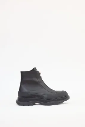 Black Leather Tread Slick Chunky Boot