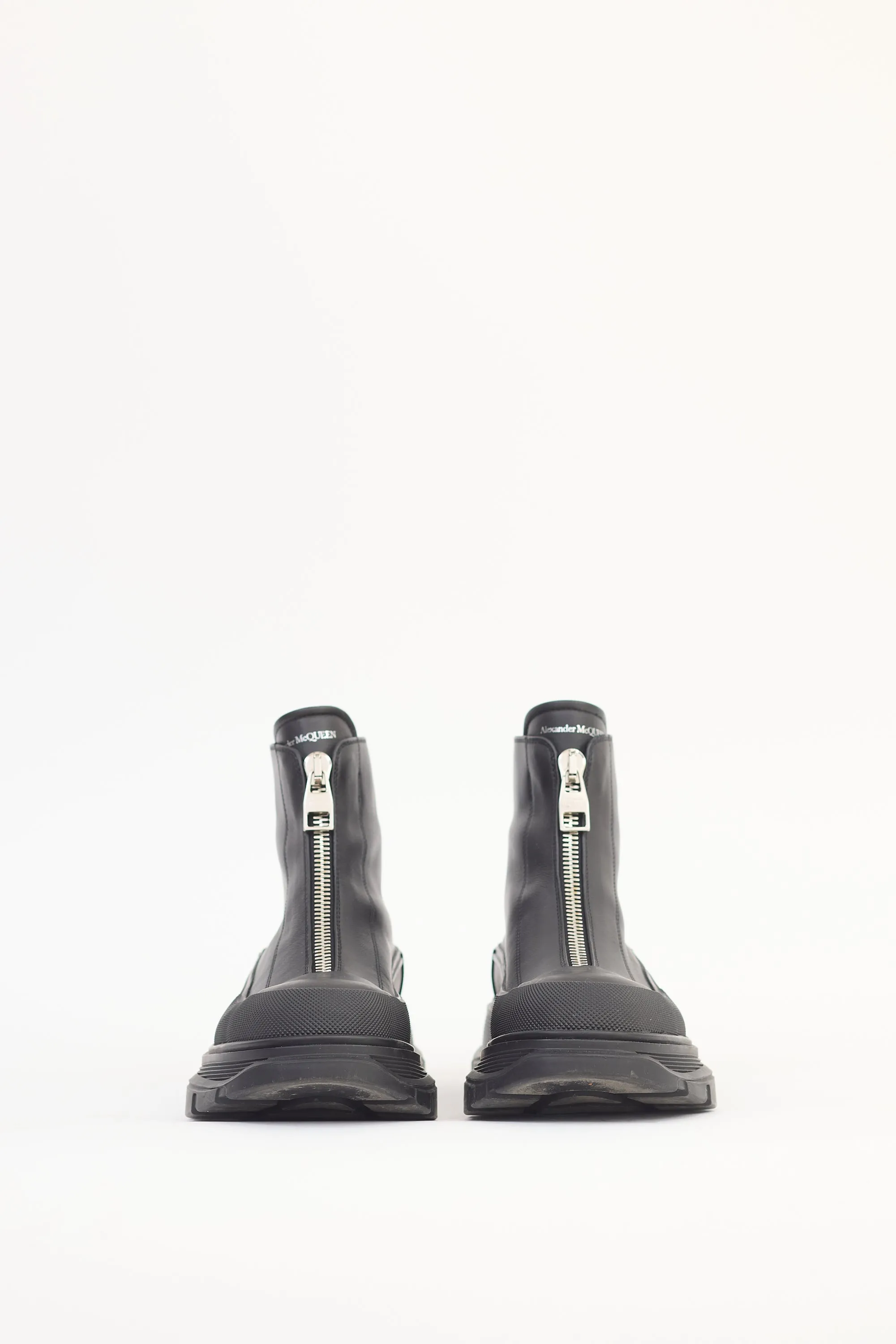 Black Leather Tread Slick Chunky Boot