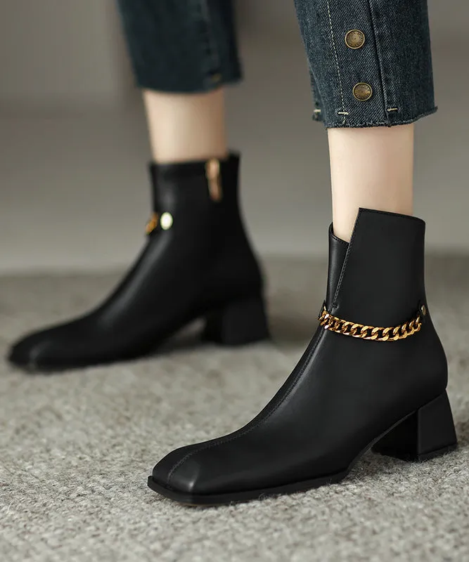 Caramel Boots Classy Splicing Chain Linked Chunky Cowhide Leather ML1661