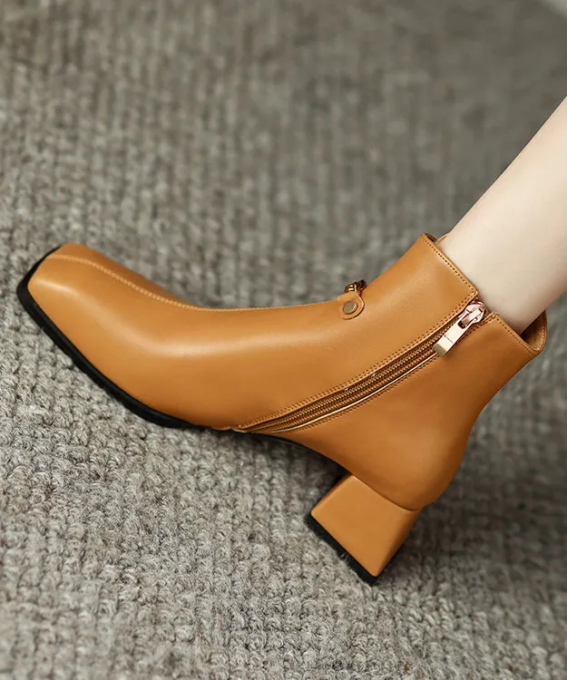 Caramel Boots Classy Splicing Chain Linked Chunky Cowhide Leather ML1661