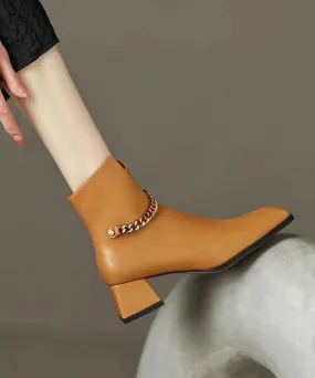 Caramel Boots Classy Splicing Chain Linked Chunky Cowhide Leather ML1661