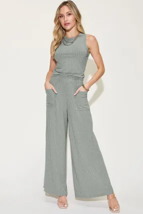 Casual Luxe Ribbed Tank and Wide Leg Pants Set (2 color options)