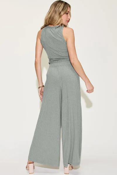 Casual Luxe Ribbed Tank and Wide Leg Pants Set (2 color options)