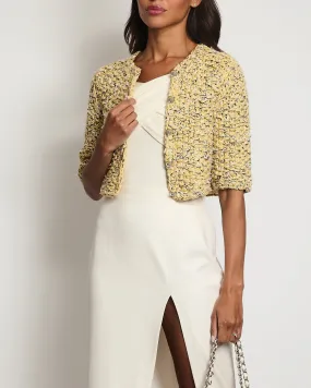 Chanel 22P Yellow, Black and Grey Tweed Cropped Jacket with Lion Buttons Detail FR 36 (UK 8) RRP £4,150
