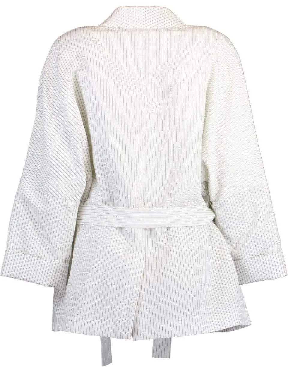 Cotton Linen Pinstripe Wrap Jacket