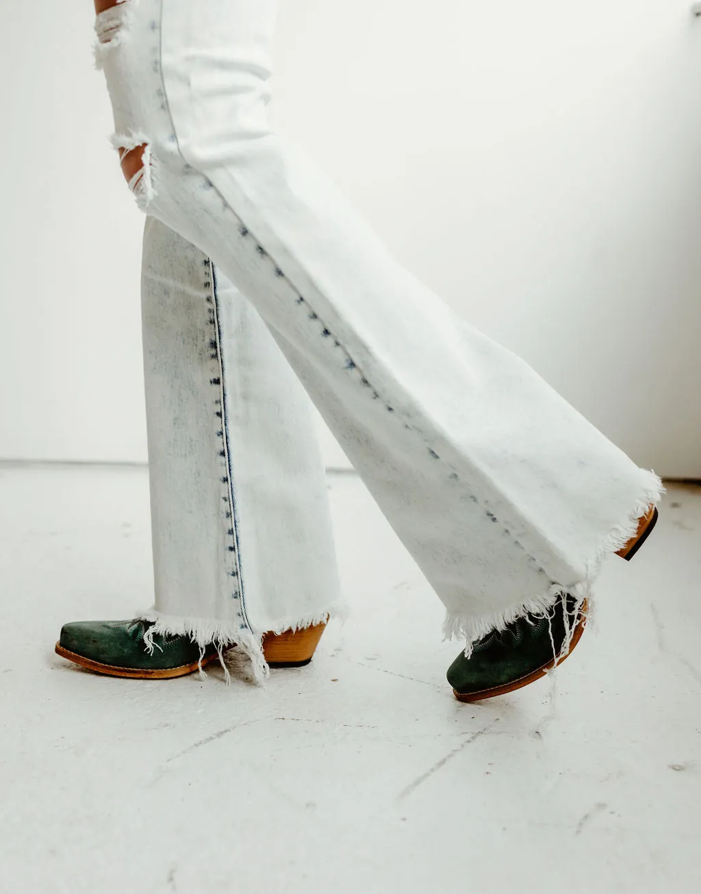 Dani Morgans Exclusive Risen Acid Wash  Tummy Control High Rise Distressed Flare Jeans