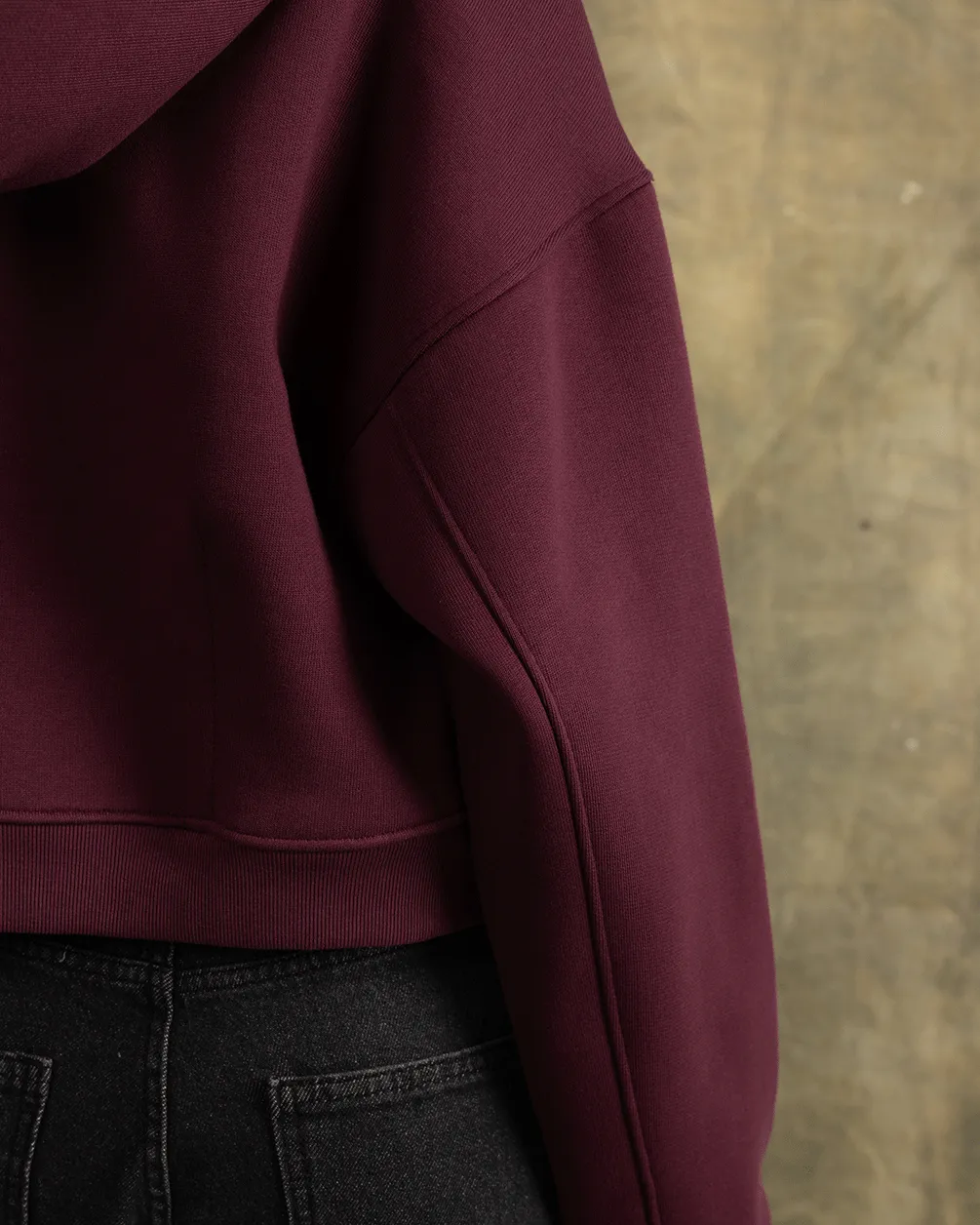 Deep Cherry Cropped Oversized Zip-Up Hoodie