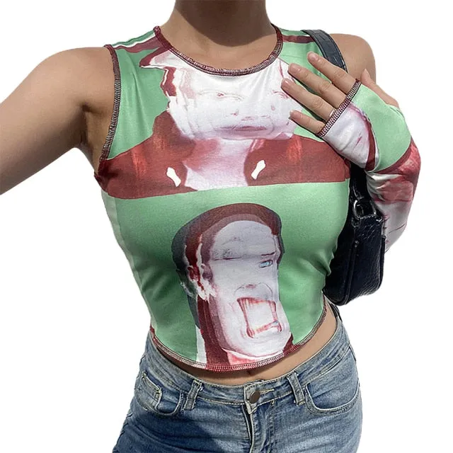 Egirl Mesh Top With Glove Sleeves