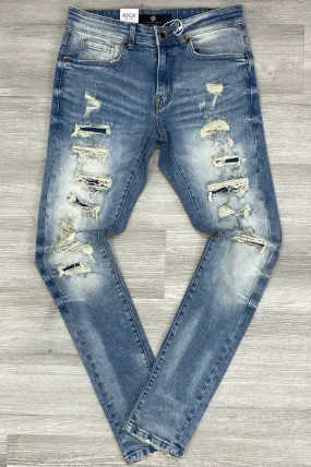 Focus- r&r distressed pin washed denim (med blue)