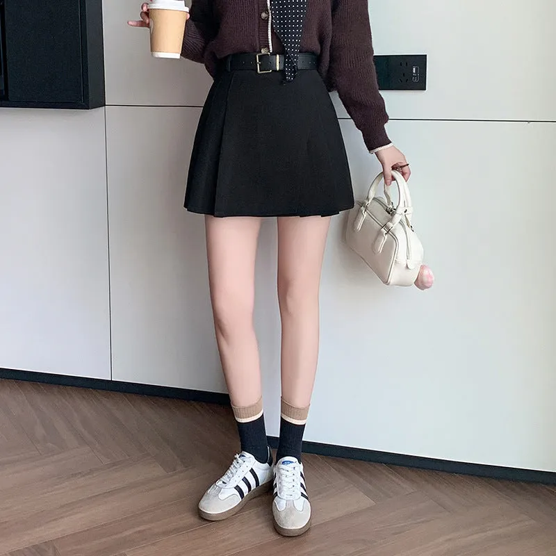 Girlary-shop black skirt outfit fall Woolen Short Skirt for Women 2024 Winter Woolen A- line Skirt High Waist Anti-Exposure Shorts Pleated Skirt for Women
