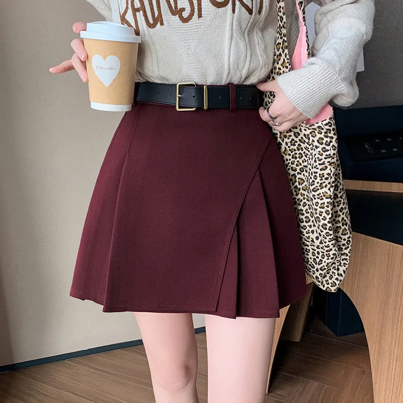 Girlary-shop black skirt outfit fall Woolen Short Skirt for Women 2024 Winter Woolen A- line Skirt High Waist Anti-Exposure Shorts Pleated Skirt for Women
