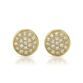 Gold CZ Micropave Circle Stud Earrings