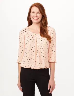 Heart Print Pleat Neck Blouse