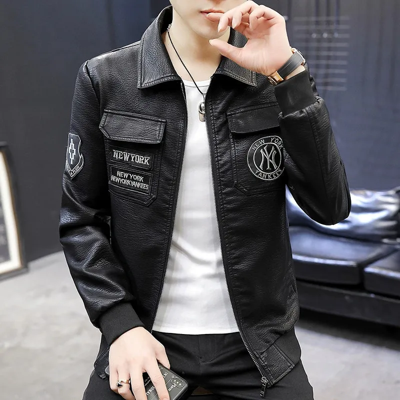 Korean-Style Fashion Top Clothes Leather Lapel Jacket