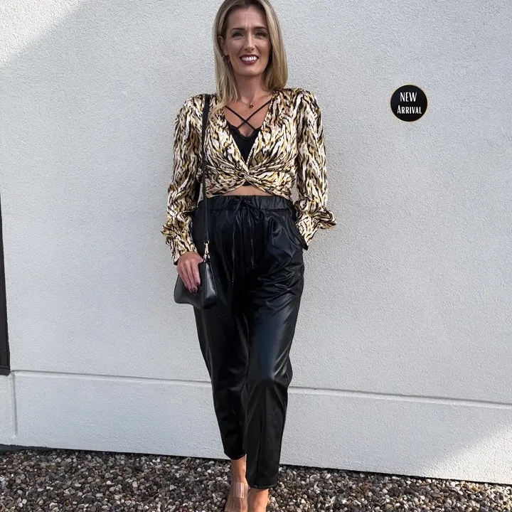 Levain Pocketed High Rise Faux Leather Pants in Black