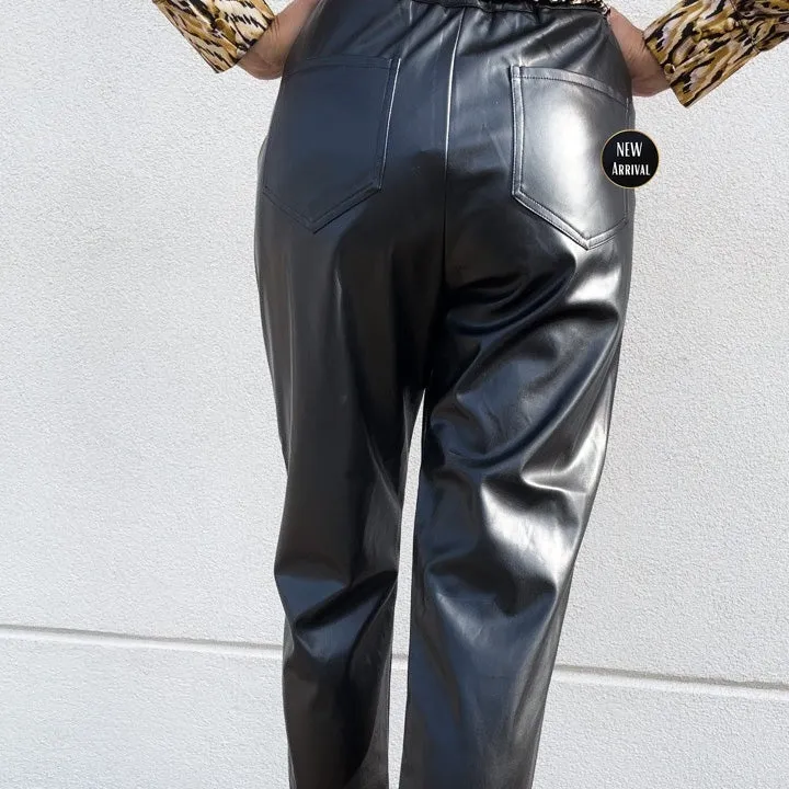 Levain Pocketed High Rise Faux Leather Pants in Black