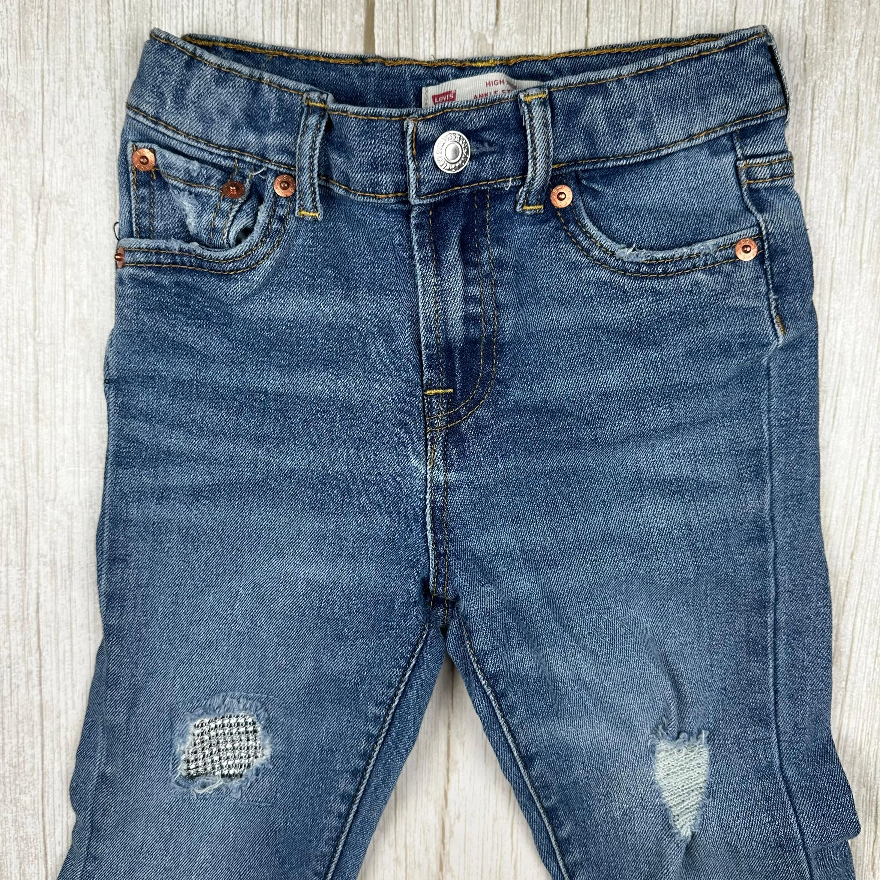 Levis Girls High Rise Ankle Straight Stretch Jeans - Size 7