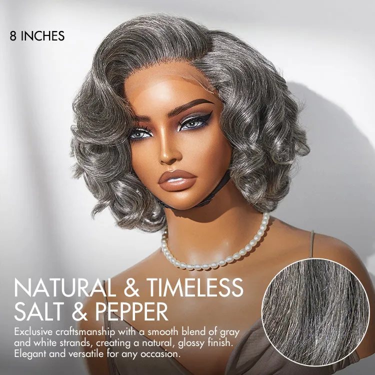 Mature Boss Salt and Pepper Bouncy Egg Curls Glueless Minimalist HD Lace Grey Wig