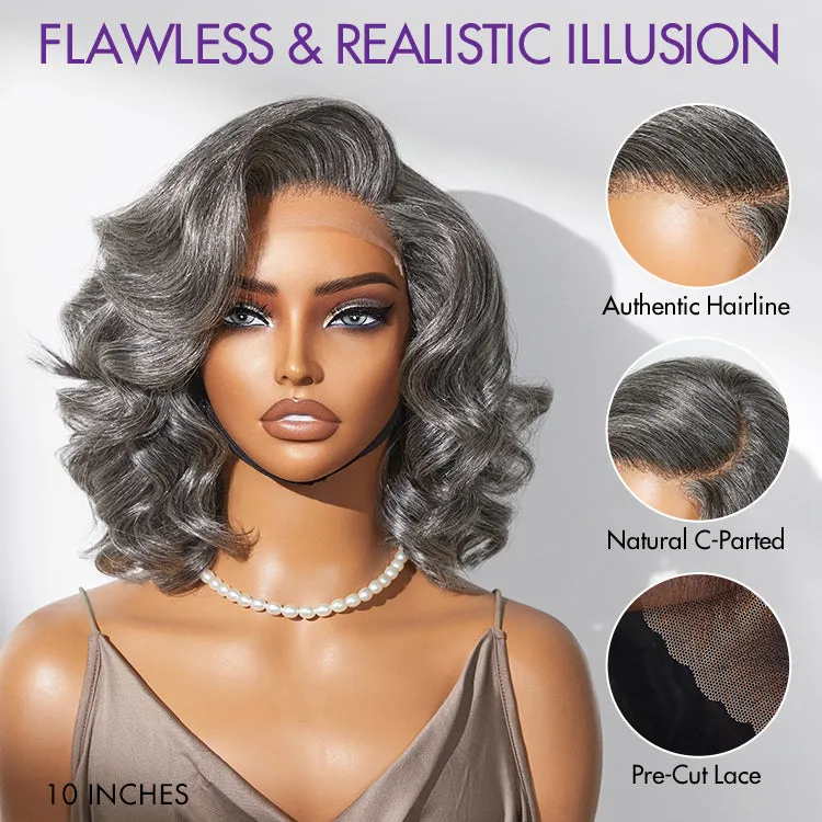 Mature Boss Salt and Pepper Bouncy Egg Curls Glueless Minimalist HD Lace Grey Wig
