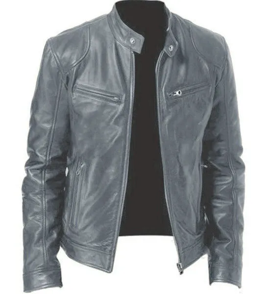 Men's Leather Jacket Bomber Motorcycle Biker Jackets Men's PU Leather Jacket