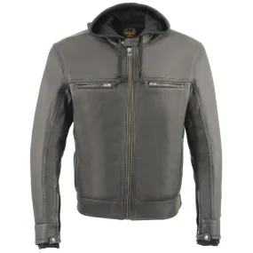 Milwaukee Leather MLM1552 Men's Black Leather ‘Utility Pocket’ Vented Scooter Style Motorcycle Jacket w/ Hoodie