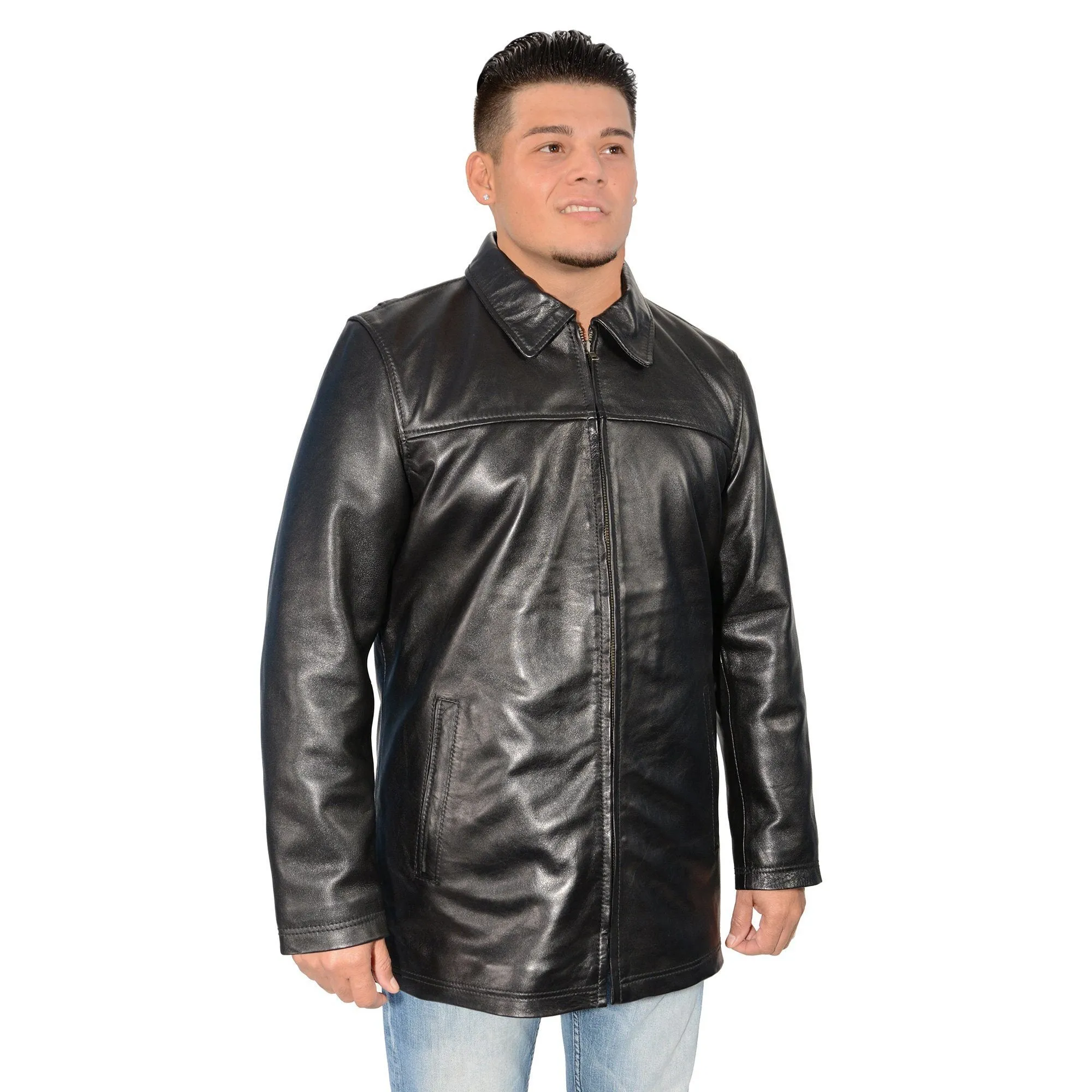 Milwaukee Leather-SFM1820-Men’s Black Lambskin Classic JD 32 inch zipper front jacket