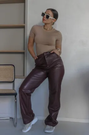 'Newark' Faux Leather Pants in Chocolate Brown